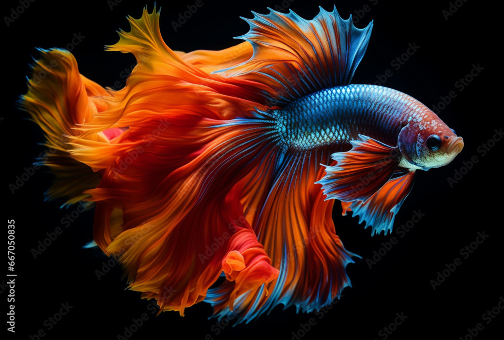 Fototapeta premium colored betta fish, in aquarium, on black background