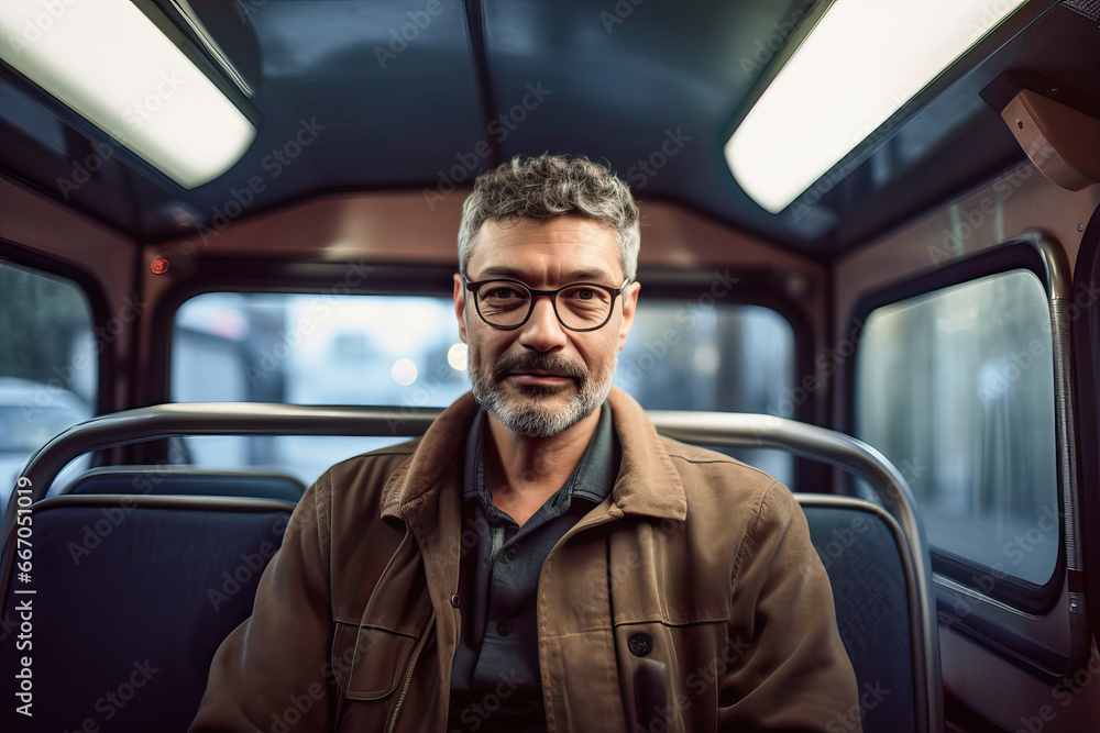 Portrait of a man on a city bus
