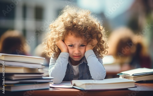 Stressed schoolchild under pressure, Generative AI