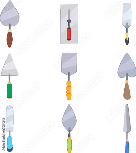 trowel set cartoon. build worker, industry repair, spatula plaster trowel sign. isolated symbol vector illustration