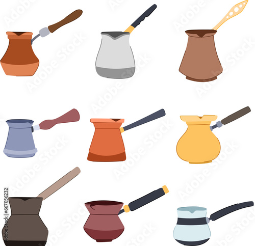 turkish cezve coffee set cartoon. cup pot, breakfast beverage, caffeine brew turkish cezve coffee sign. isolated symbol vector illustration