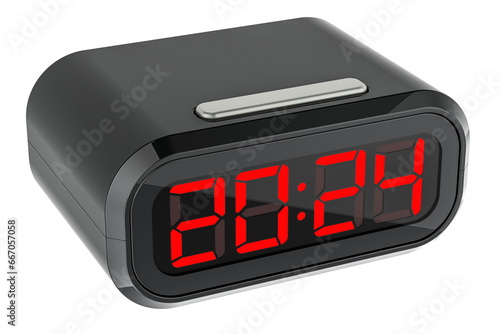 2024 on the digital clock face, 3D rendering isolated on transparent background