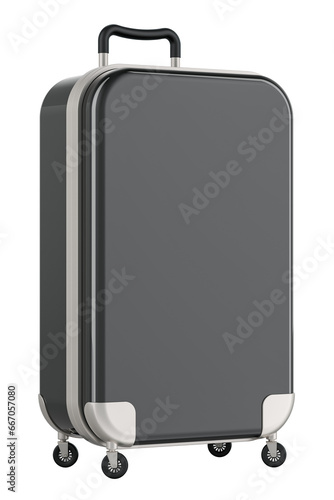Black Hardside Luggage with Spinner Wheels and Telescoping Handle, 3D rendering isolated on transparent background