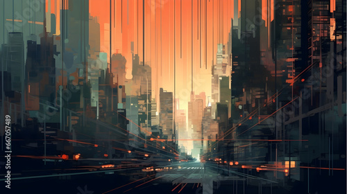 architecture abstract cityscape buildings with skyscrapers generative AI.