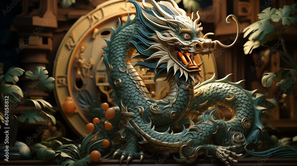 Green dragon, symbol of the New Year 2024. Generative AI Green dragon, symbol of the New Year 2024. Generative AI