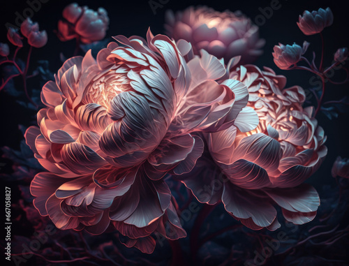 Fantasy plants and glowing flowers background