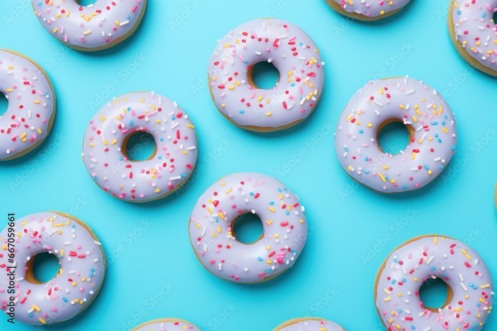 Delightful Donuts blue background. Sweet chocolate. Generate Ai