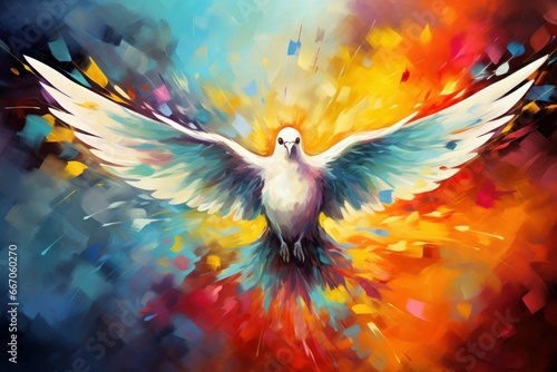 Soaring Dove holy spirit fly. Hope nature. Generate Ai