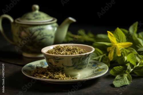 Refreshing Dry bergamot tea. Aromatic fresh drink. Generate Ai
