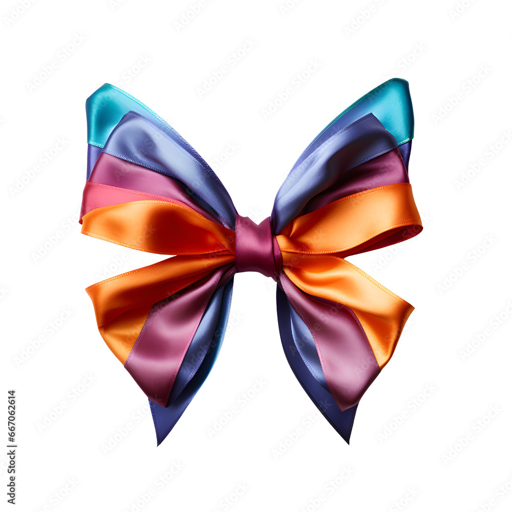 Elegant, glossy multi coloured satin ribbon tied in a bow, perfect for adding a luxurious touch to gifts and presents on a transparent background. Elegant, glossy multi coloured satin ribbon tied in a bow, perfect for adding a luxurious touch to gifts and presents on a transparent background.
