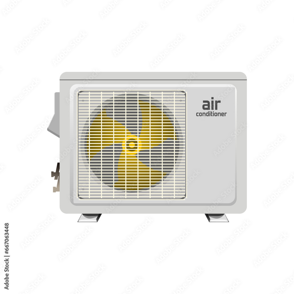 Air conditioner split system with yellow big fan in realistic flat 3d vector illustration. Top choice cooler device in the world. Editable graphic resources for many purposes. Air conditioner split system with yellow big fan in realistic flat 3d vector illustration. Top choice cooler device in the world. Editable graphic resources for many purposes.
