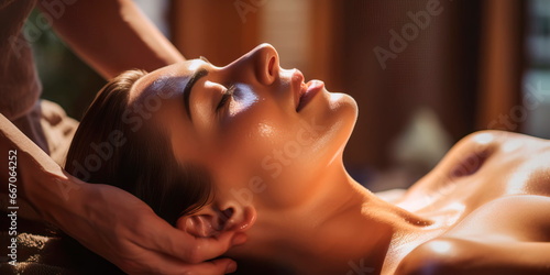 customer enjoying relaxing anti-stress spa massage. Generative AI