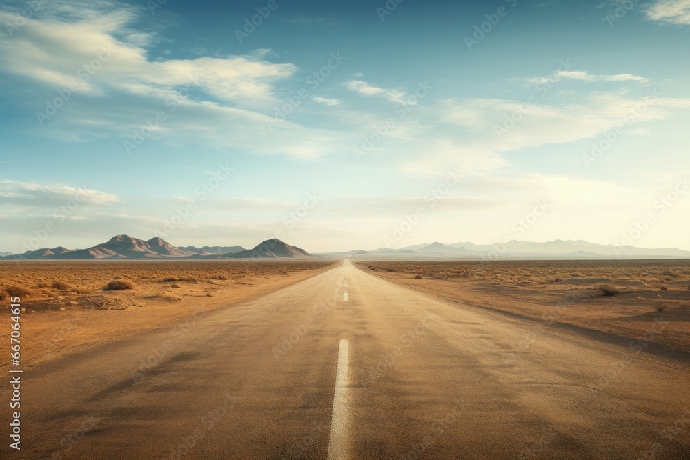 Desiccated Empty car road desert. Way scenic. Generate Ai - obrazy, fototapety, plakaty 