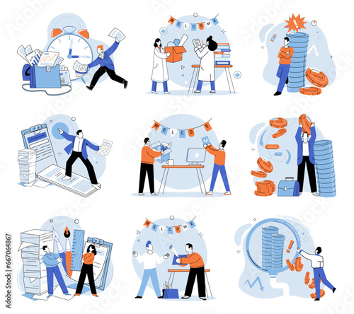 Business chaos. Vector illustration. The business chaos metaphor illustrates challenges and difficulties encountered in disorganized and stressful work setting Problems arise, causing stress