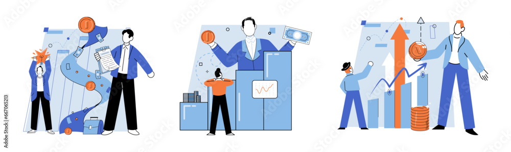 Obraz premium Business deal. Vector illustration. Businessmen play crucial role in driving economic growth Deals are made to achieve mutually beneficial outcomes Success in business often comes from strong