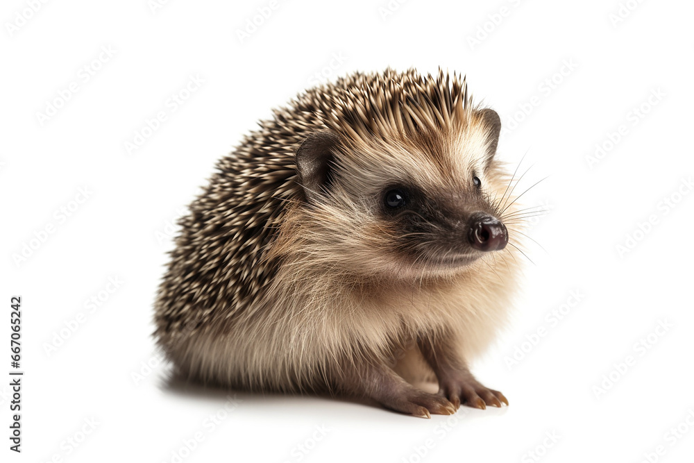 A beautiful hedgehog isolated on white background. AI generated content A beautiful hedgehog isolated on white background. AI generated content