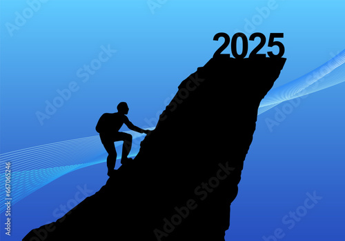 2025年の崖のイメージと青い背景イラスト