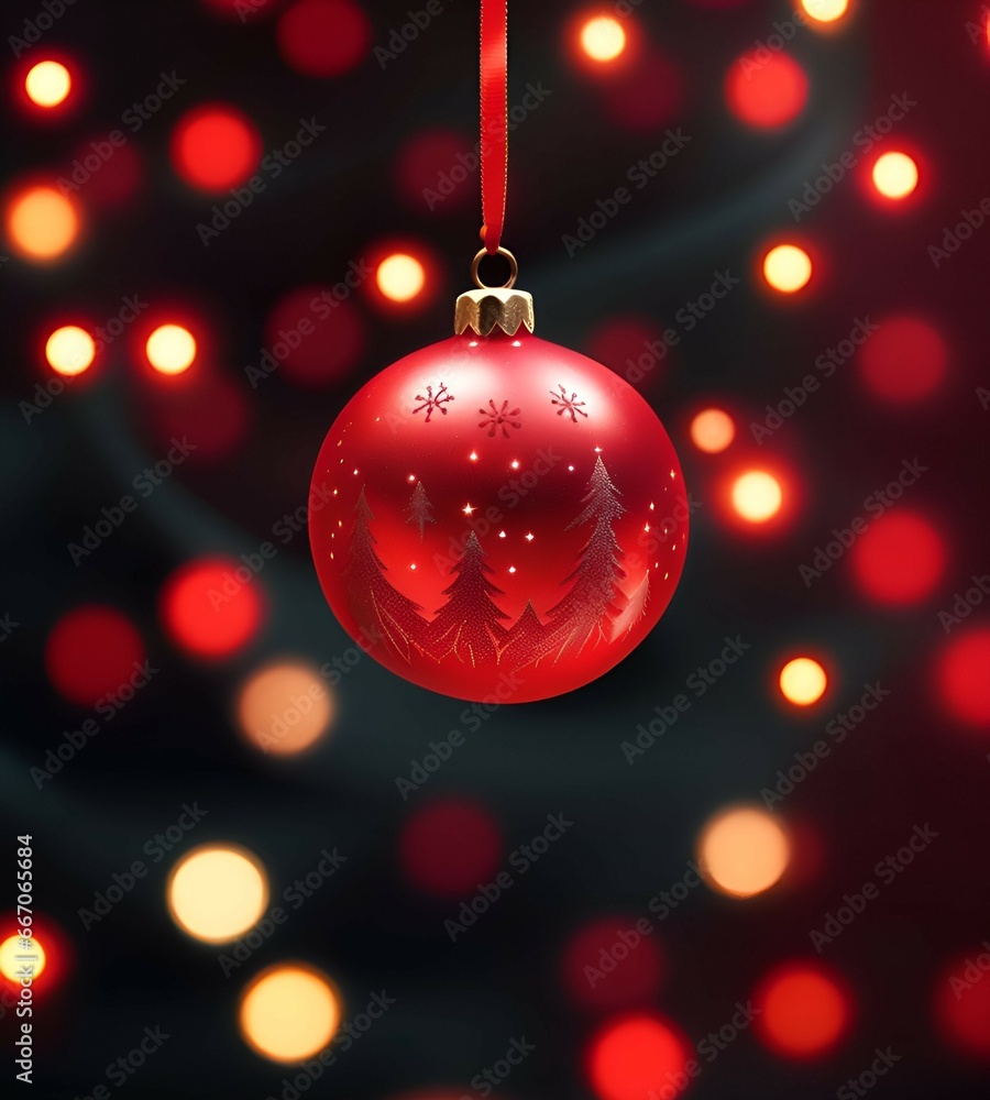 Red christmas ball with red bokeh lights. Red christmas ball with red bokeh lights.