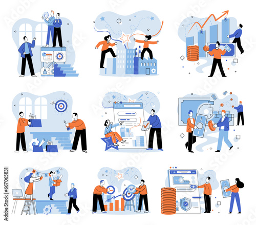 Working together. Vector illustration. Teamwork is cornerstone successful business operations Effective collaboration and cooperation among team members lead to project success Clear communication