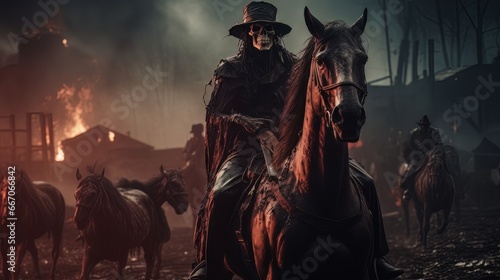 Black horseman of apocalypse riding black horse AI