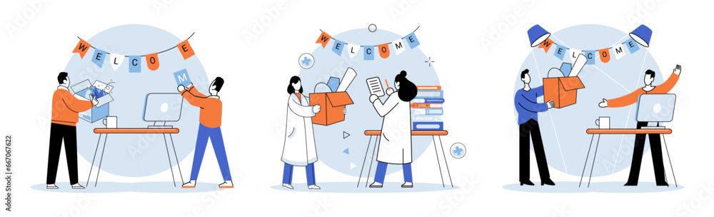 New employee. Vector illustration. A new employee is like fresh breeze entering room, bringing new energy and perspectives to workplace The new employee metaphor illustrates arrival person into job New employee. Vector illustration. A new employee is like fresh breeze entering room, bringing new energy and perspectives to workplace The new employee metaphor illustrates arrival person into job