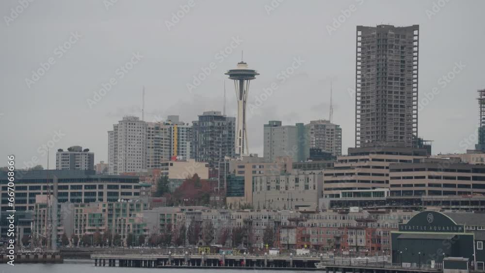 Seattle Washington Cityscape Skyline Skyscrapers Ferris Wheel and Pier View from The Sea Port Seattle Washington Cityscape Skyline Skyscrapers Ferris Wheel and Pier View from The Sea Port