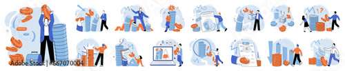 Falling economy. Vector illustration. Businesses must make strategic decisions to mitigate risks and navigate falling economy The falling economy serves as wake-up call for individuals and businesses