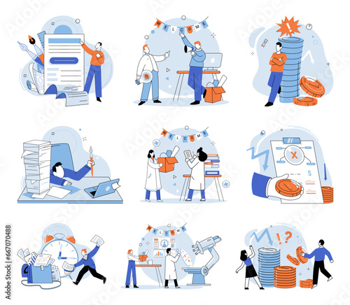 Business chaos. Vector illustration. Problems arise, causing stress and creating mess needs to be addressed Tight deadlines contribute to confusion and heightened stress levels Employees