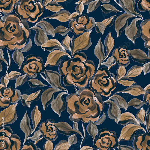 Watercolor seamless pattern with spring floral bouquets. Vintage botanical illustration. Elegant decoration for any kind of a design. Fashion print with colorful abstract flowers. Watercolor texture.	