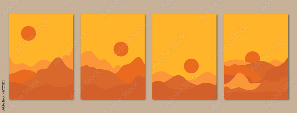abstract minimalist mountain landscape, sunset landscape, nature posters, vector illustration, for wall art, poster art design, magazine, print, cover artwork, background, wallpaper, and others.