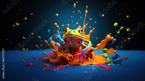Toad made out of paint emerging from splash , creative idea design