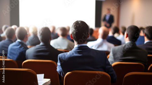 Man in audience at Business Meeting with speaker having a presentation Business and Entrepreneurship