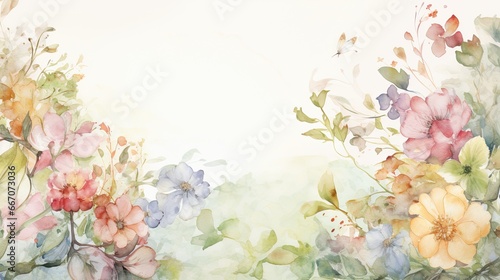 Photograph of a parchment with delicate watercolor floral texture, fresh flowers in art and reality.  © Dannchez