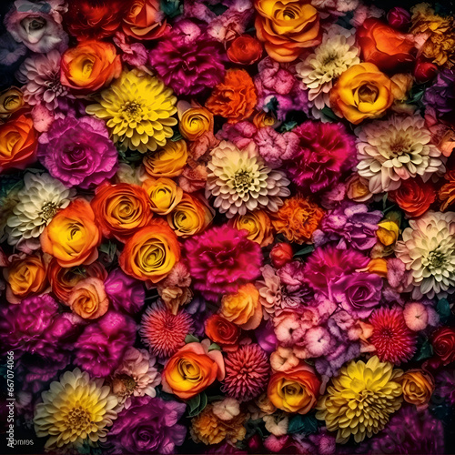 Colorful background of flowers. Floral pattern. Close up.