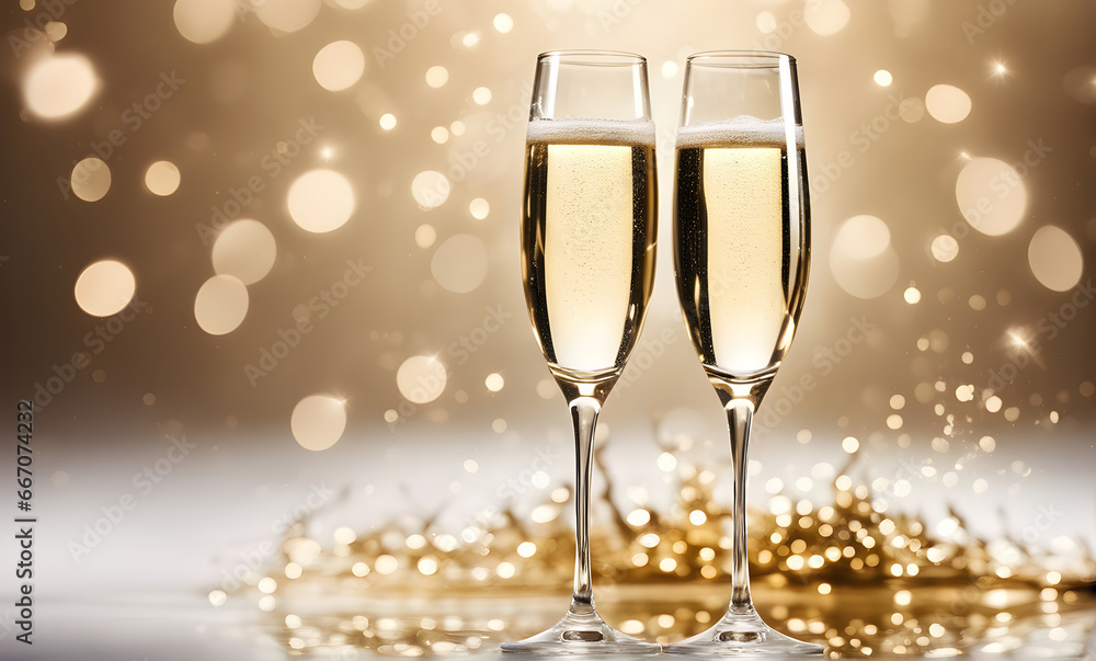Champagne glasses in Christmas sparkle Champagne glasses in Christmas sparkle