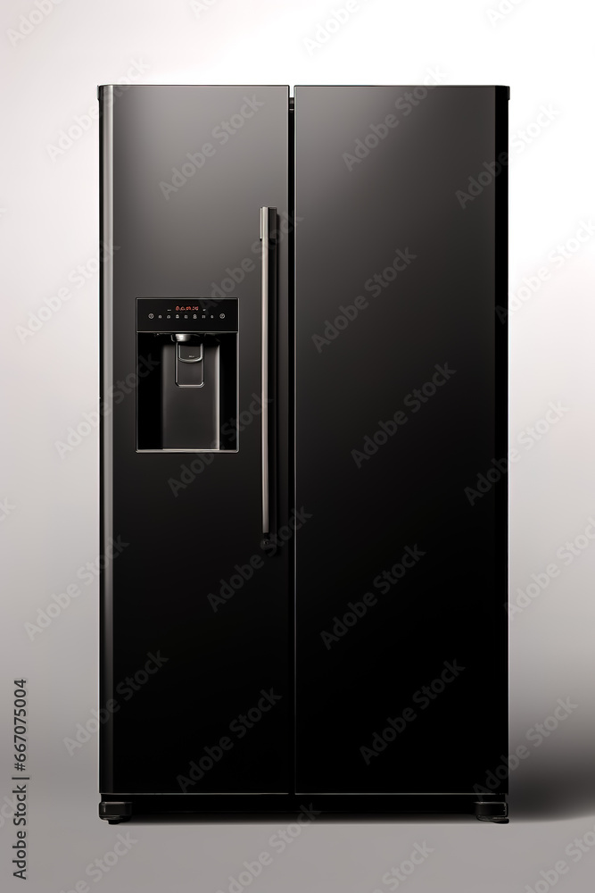 Black modern refrigerator on white background. Black modern refrigerator on white background.
