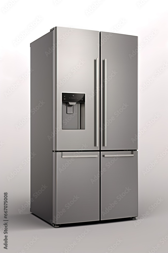 Gray modern refrigerator on white background. Gray modern refrigerator on white background.