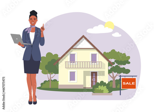 The realtor found the right house. Concept illustration. Vector flat illustration.