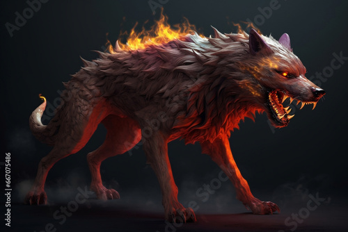 Fiery wolf creature as fantasy character generative ai
