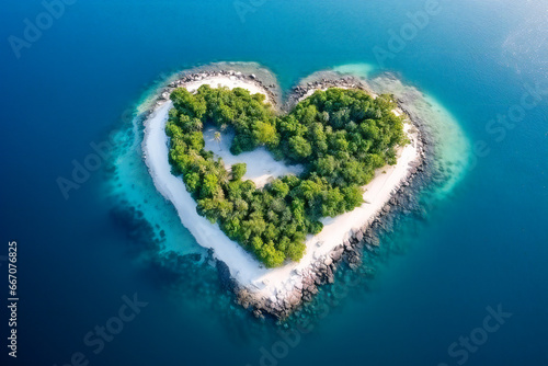 Aerial view of a heart shaped tropical island © Adrian Grosu