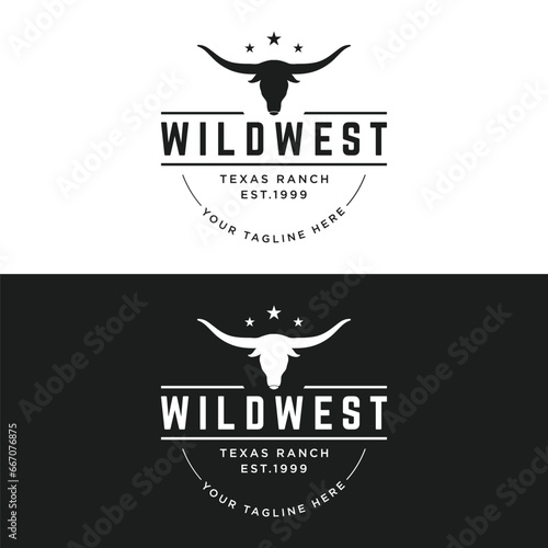 Longhorn texas ranch wildlife vintage logo template design. for badges, restaurants, farms and businesses.