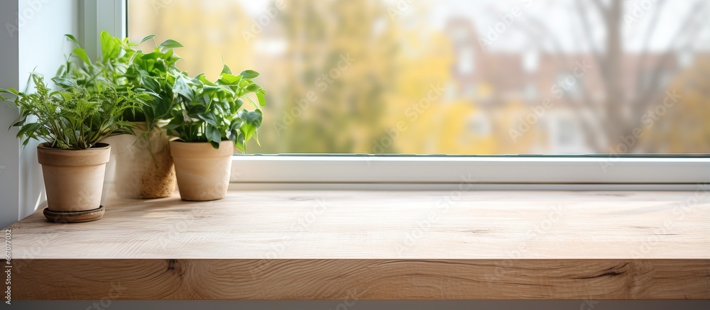 Installing a wooden window sill covered with oak veneer related to interior design and home improvement Installing a wooden window sill covered with oak veneer related to interior design and home improvement