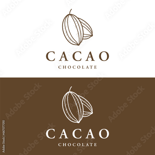 Organic chocolate or cacao fruit logo template design isolated background.