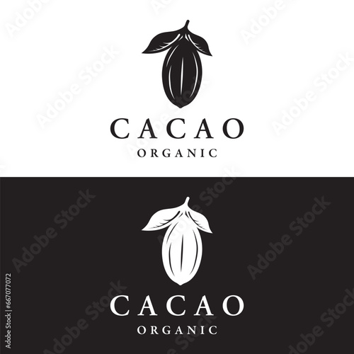 Organic chocolate or cacao fruit logo template design isolated background.