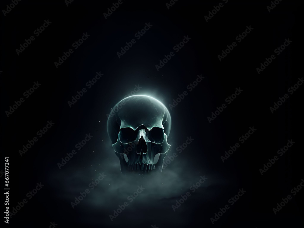 Scary ghost skull on dark background. Generative ai Scary ghost skull on dark background. Generative ai