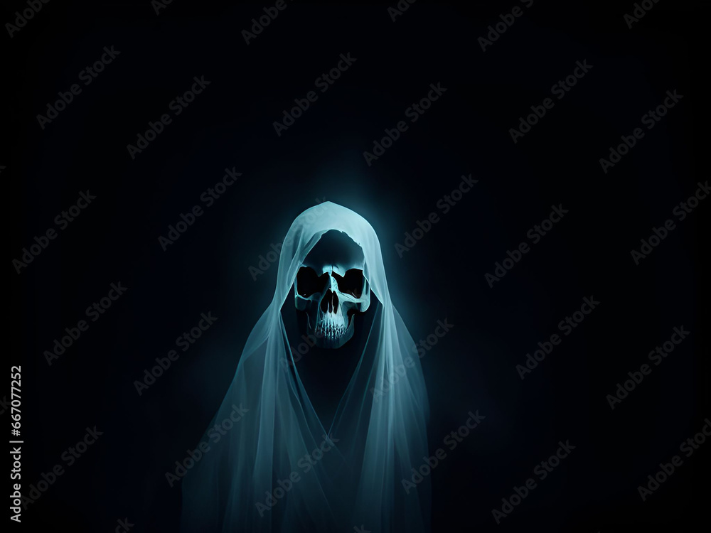 Scary ghost skull on dark background. Generative ai Scary ghost skull on dark background. Generative ai
