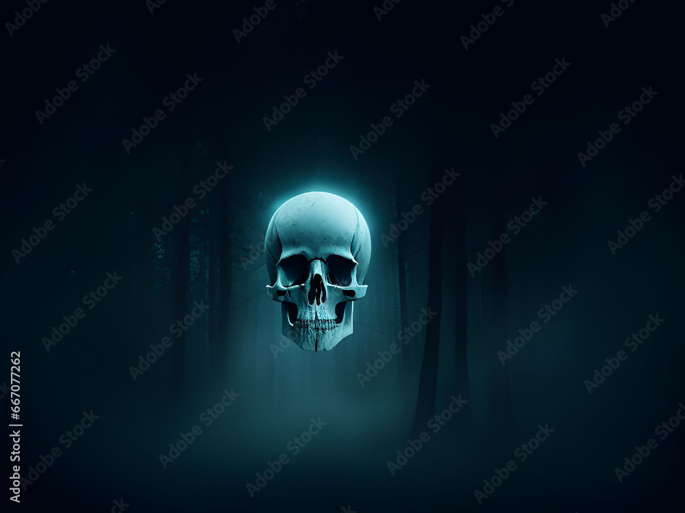 Scary ghost skull on dark background. Generative ai