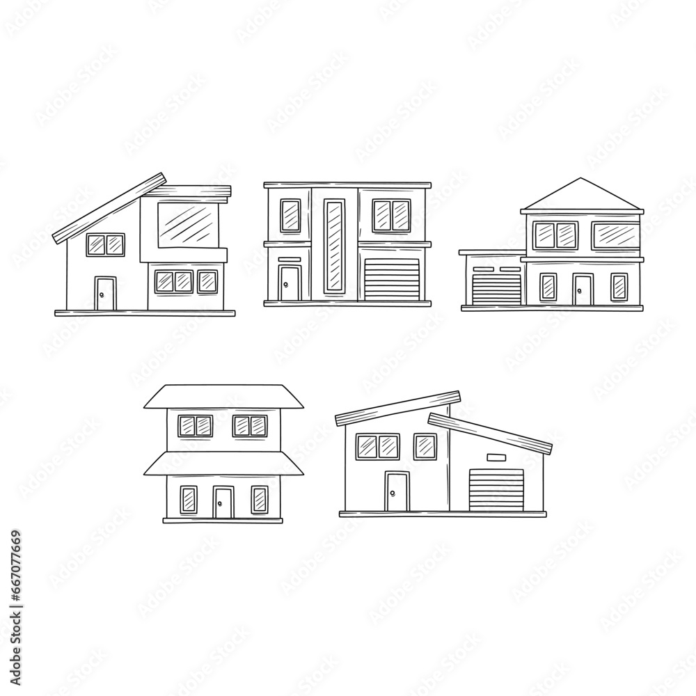 Hand drawn house vector set isolated on white background