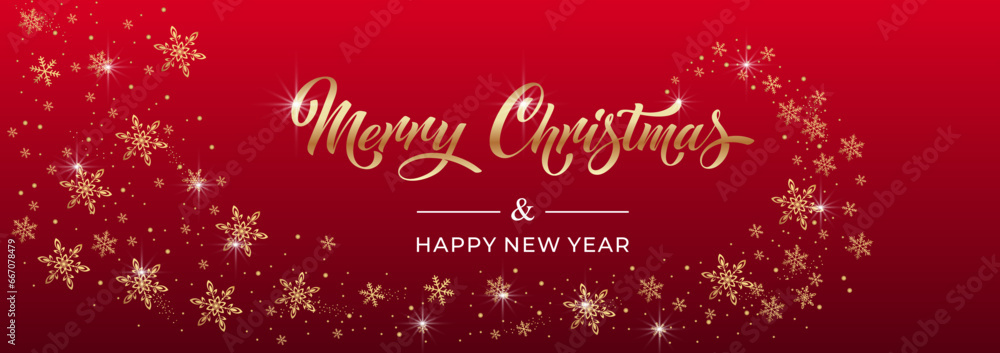 Merry Christmas and Happy New Year hand lettering calligraphy. Vector holiday illustration element.