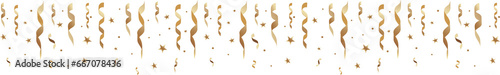 Realistic hanging golden confetti on a transparent background. Christmas decorative background. PNG image